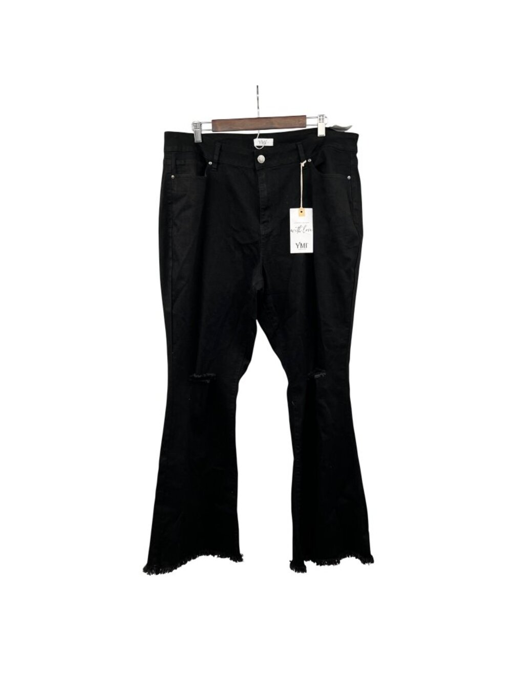 YMI Womens High Rise Flare Leg Jeans Black Distressed Size 20 New